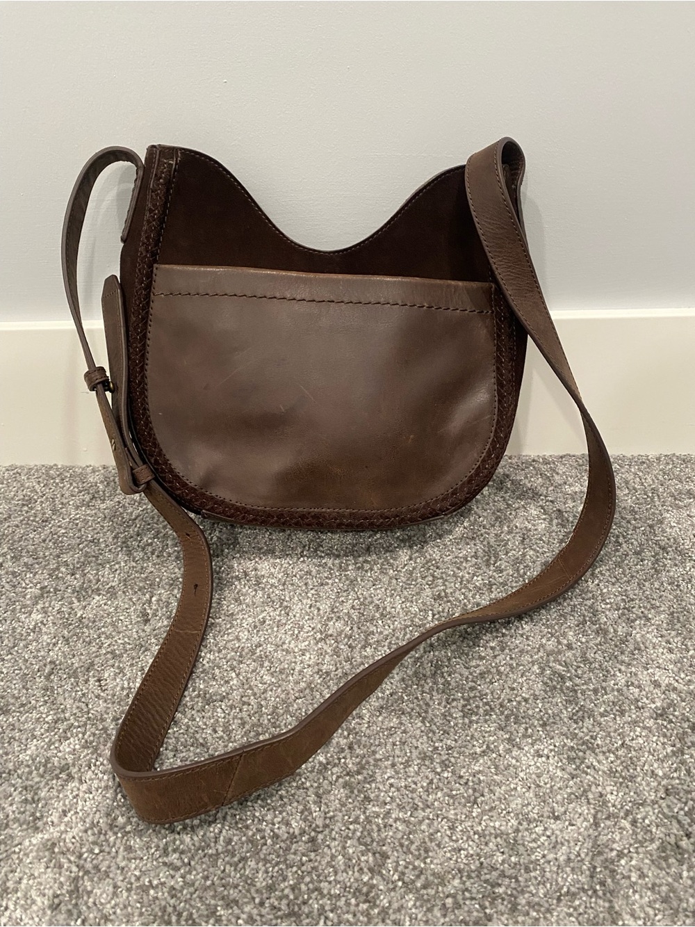 Lucky Brand Dark Brown Suede Leather Crossbody Bag Hobo Purse Leather Tassel - Picture 3 of 10
